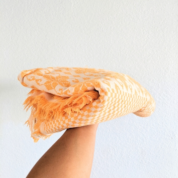 Vintage Other - Gorgeous Orange and White Boho Table Linen Blanket